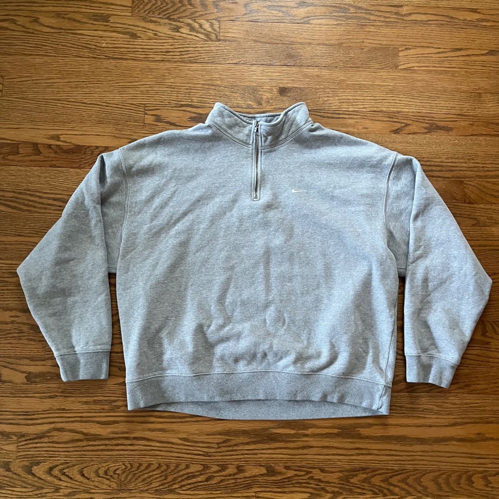 Nike Mens XXL 1/4 Zip Fleece Heavy Pullover Sweatshirt Grey Swoosh DQ5209-063